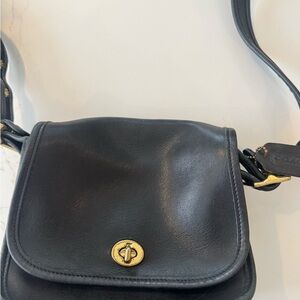 Vintage Coach Black Leather Crossbody with Gold Turn-Lock